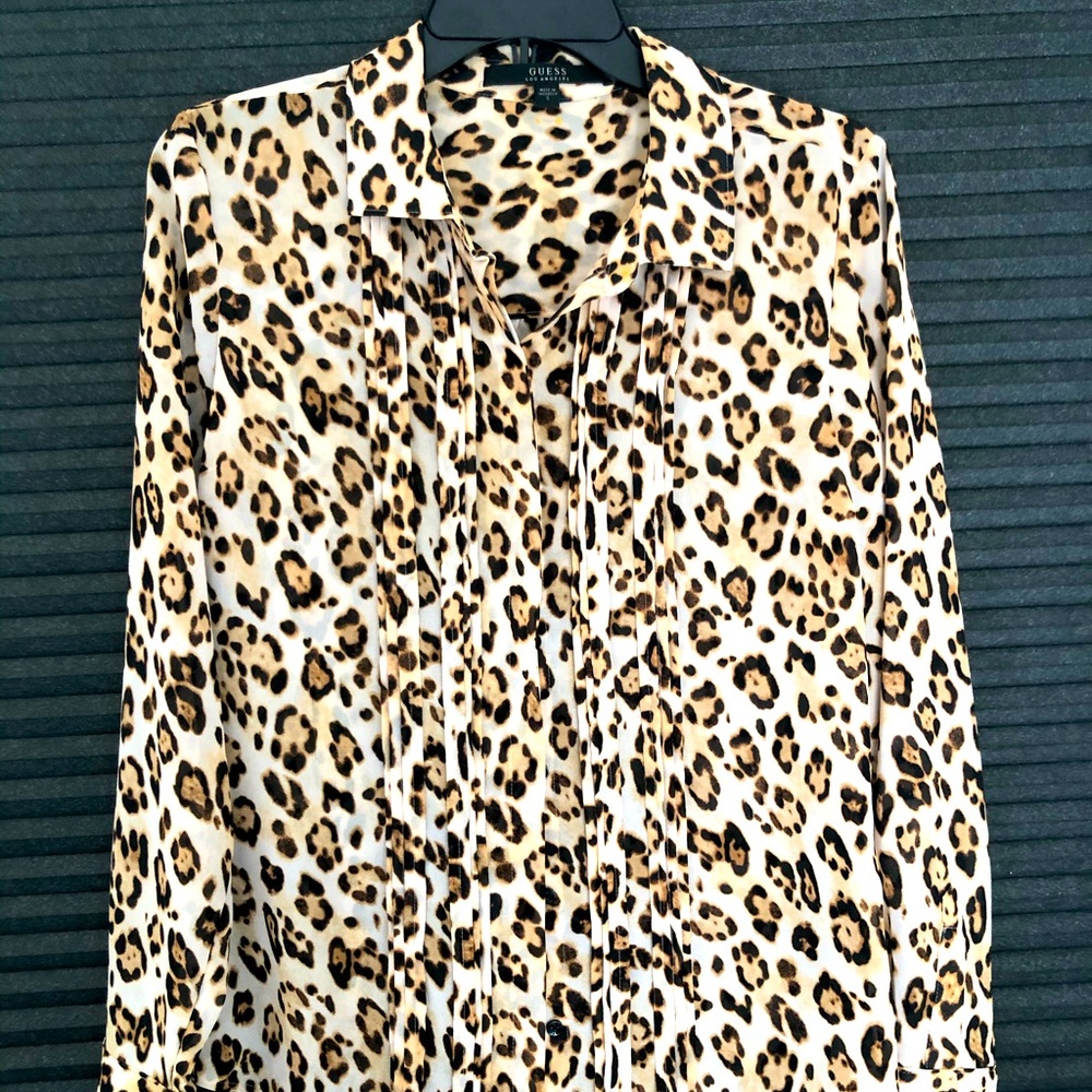 A sheer animal print dressy shirt